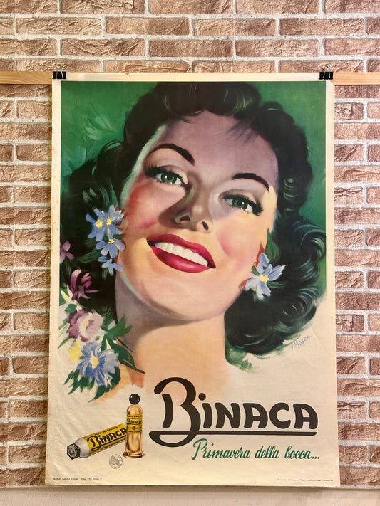 Manifesto originale pubblicitario - dentifricio Binaca