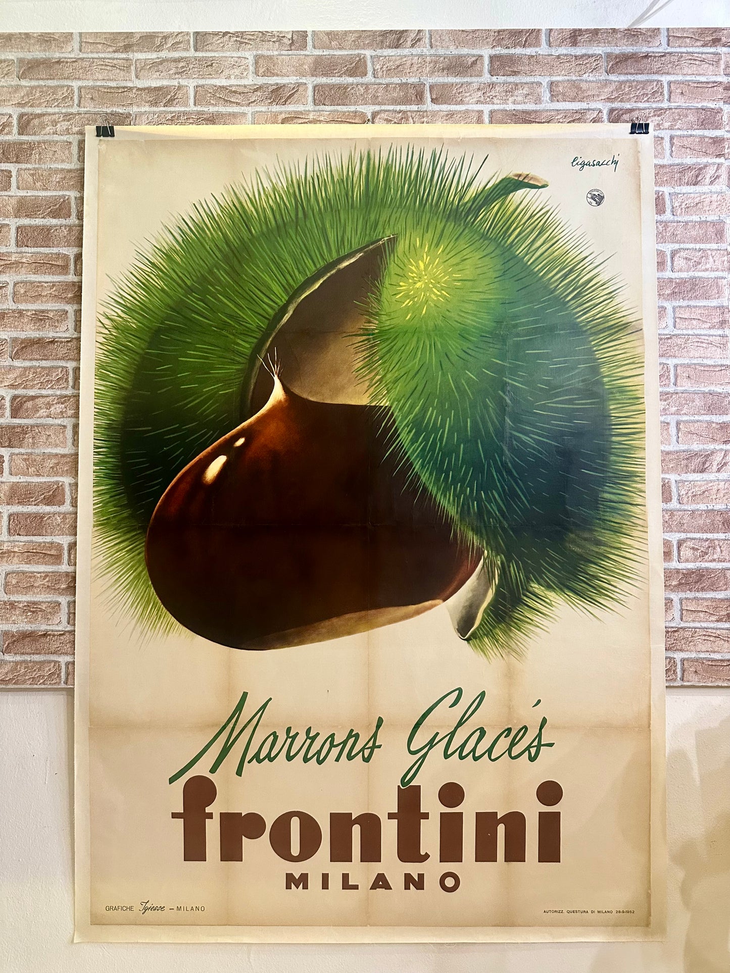 Manifesto pubblicitario originale - Marrons Glacés frontini Milano