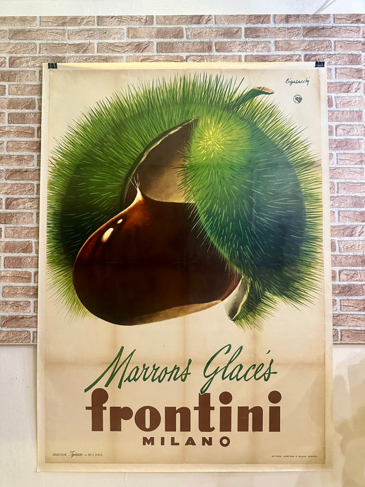 Manifesto pubblicitario originale - Marrons Glacés frontini Milano