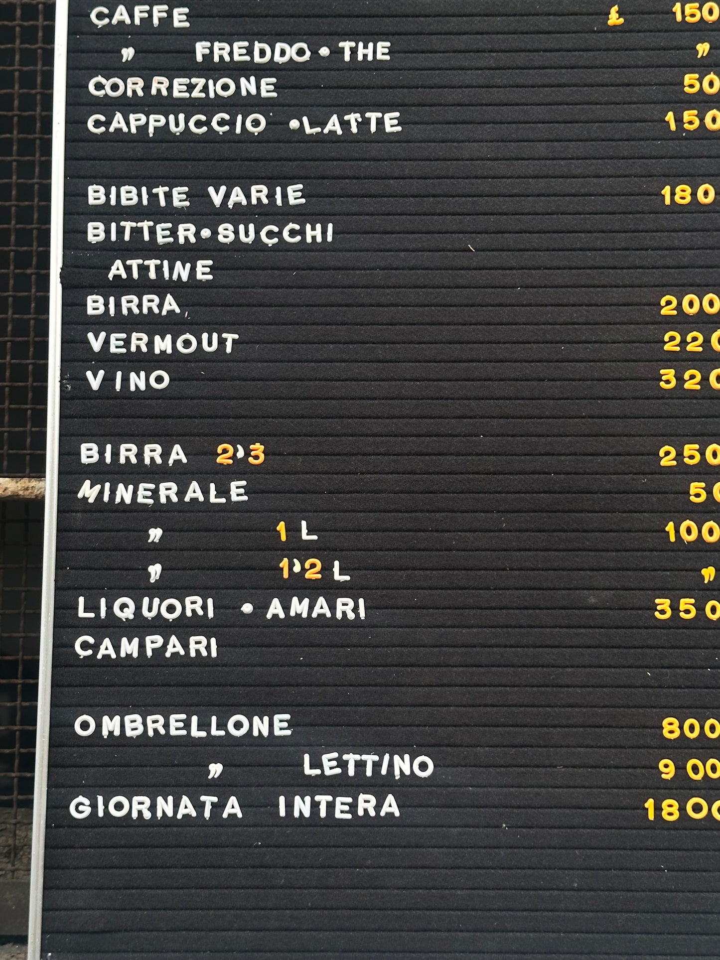Listino prezzi - Bar Lido Pipoli