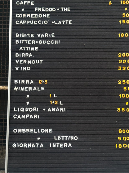 Listino prezzi - Bar Lido Pipoli