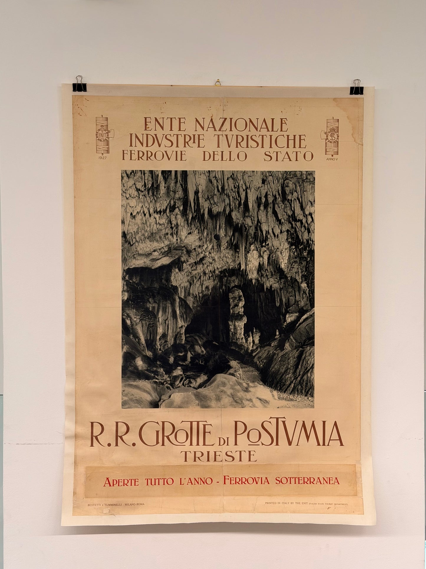 Manifesto pubblicitario originale - Grotte di Postumia - Trieste ENIT