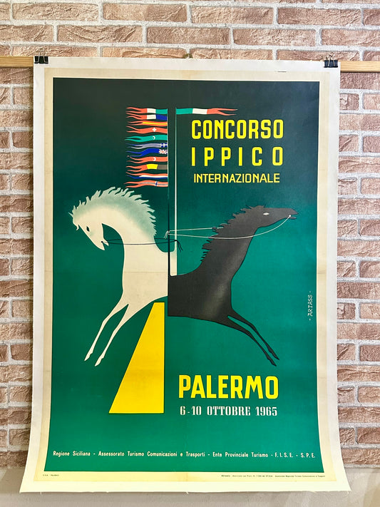 Manifesto pubblicitario originale - Corso Ippico Internazionale Palermo 1959