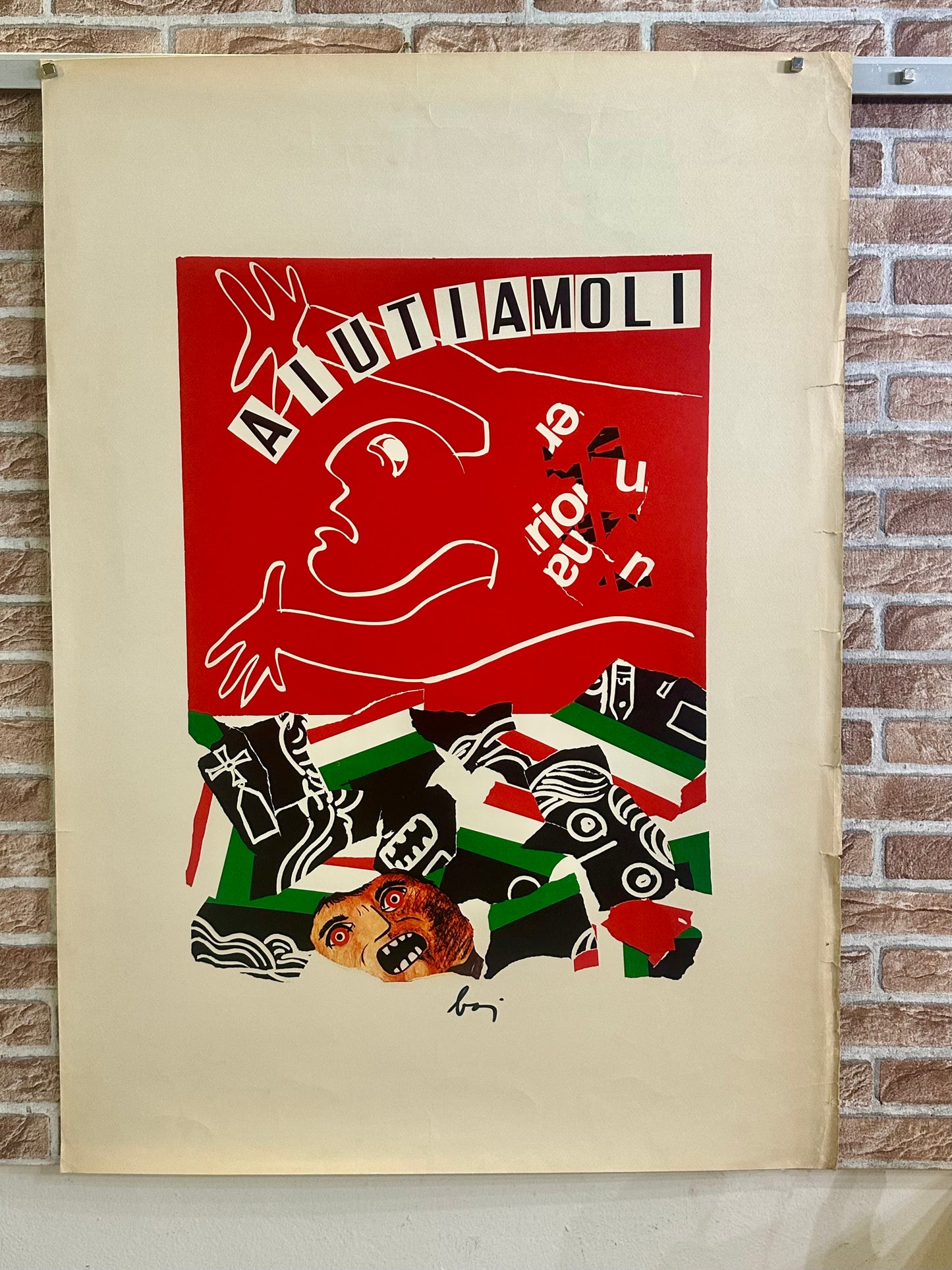 Manifesto pubblicitario originale - Aiutamoli - Enrico Baj