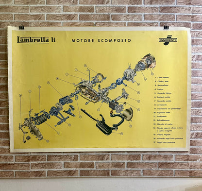 Manifesto originale pubblicitario - Spaccato motore Lambretta