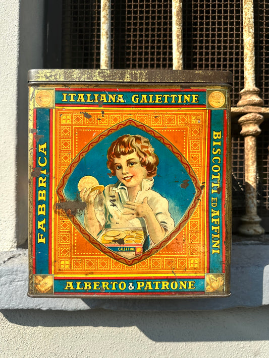 Latta pubblicitaria litografata Galettine Alberto Patrone Torino