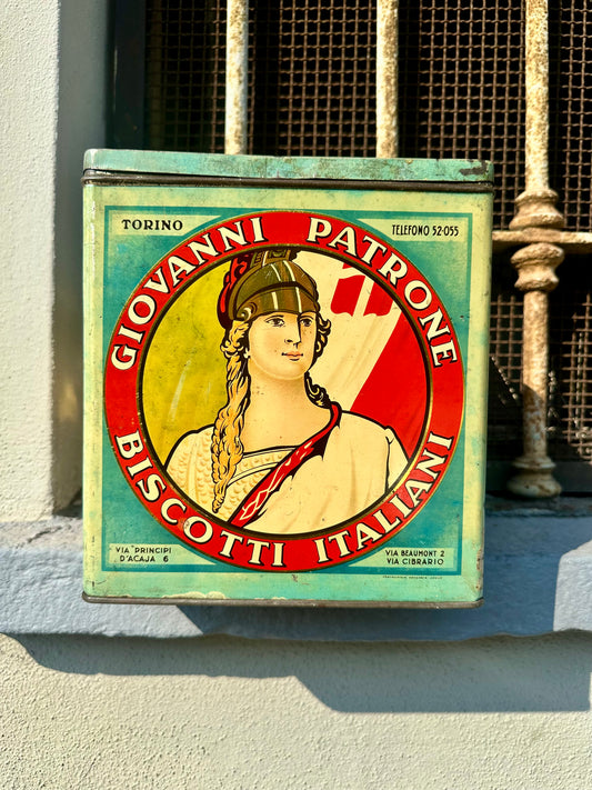 Latta pubblicitaria litografata Giovanni Patrone Biscotti Torino