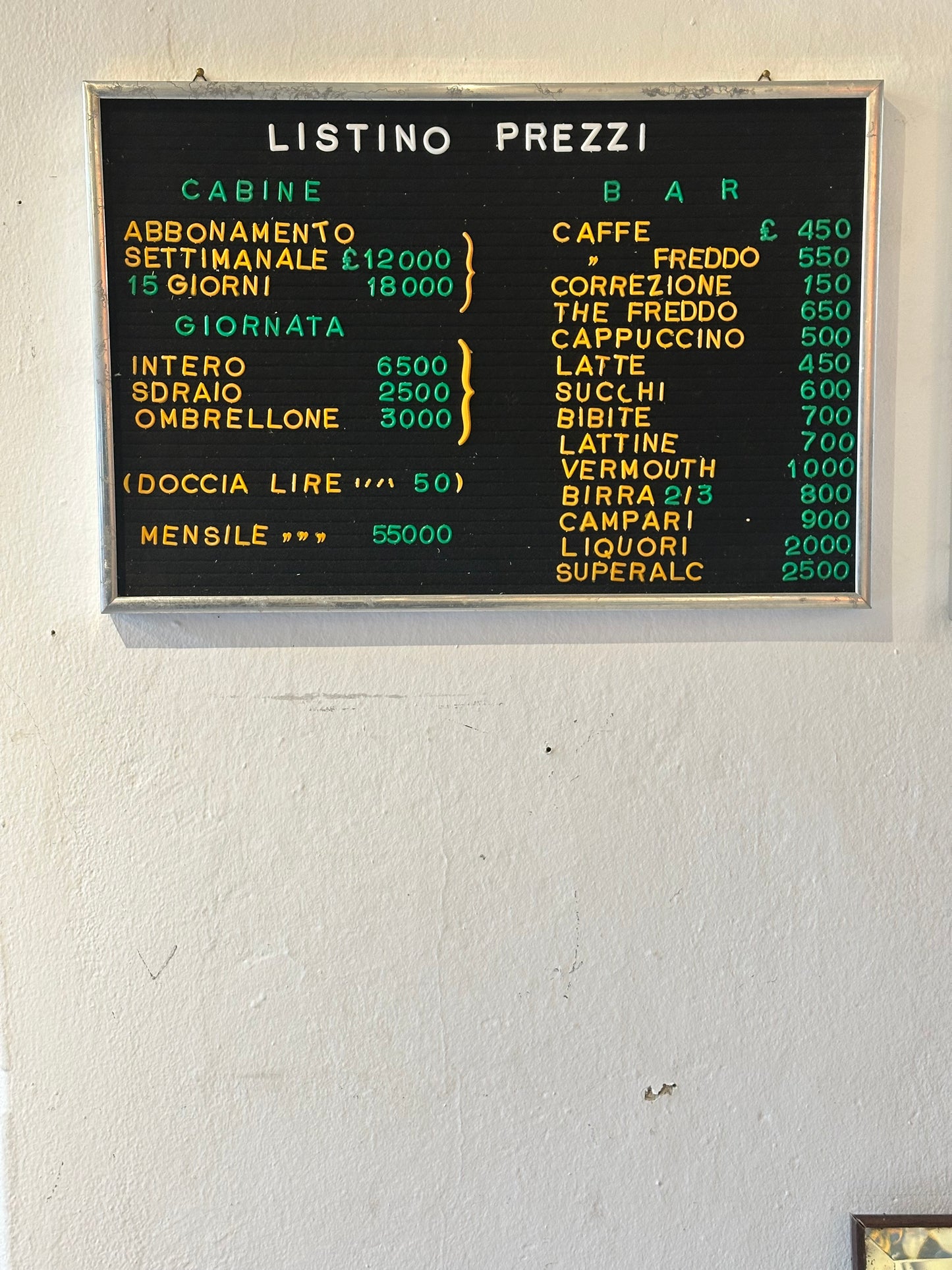 Listino prezzi - Cabine Bar