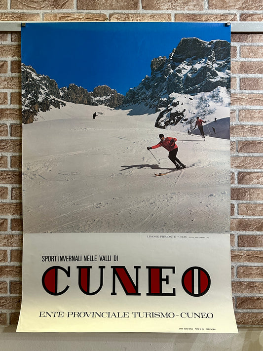 Manifesto pubblicitario originale - Sport invernali nelle valli di Cuneo