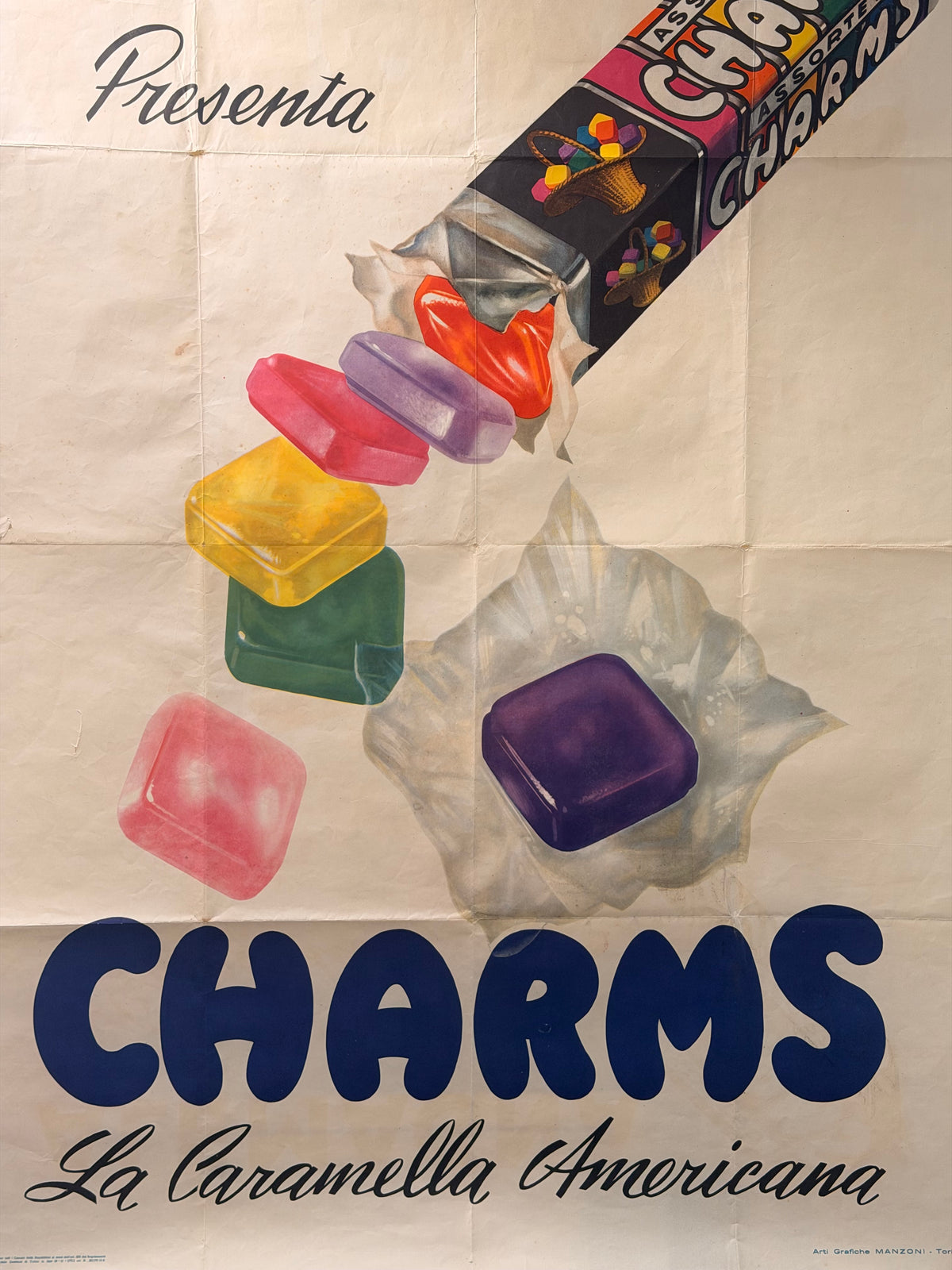 Manifesto pubblicitario originale - Alemagna Charms caramelle