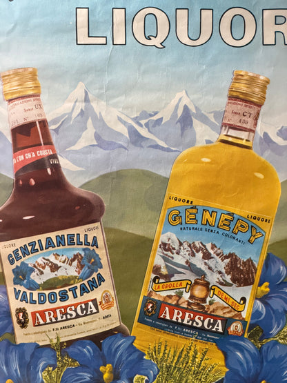 Manifesto pubblicitario originale - Aresca dal fiore al liquore