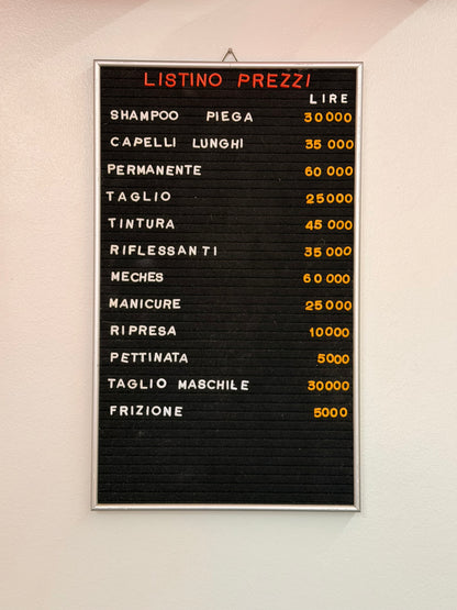 Listino prezzi - Parrucchiere