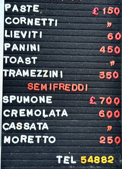 Listino prezzi Bar Milan
