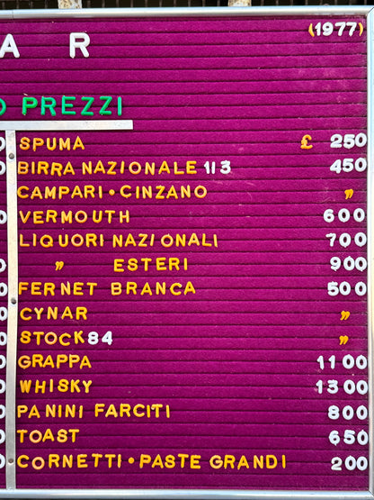 Listino prezzi bar