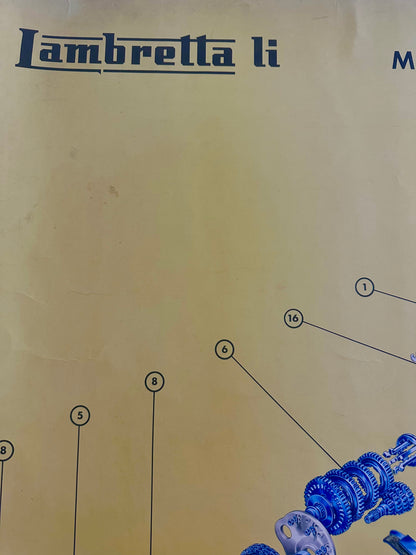 Manifesto originale pubblicitario - Spaccato motore Lambretta