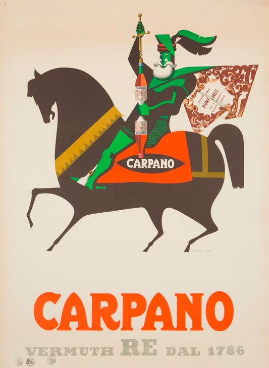 Manifesto originale pubblicitario - Carpano - Punt e Mes, vermuth Re cavallo