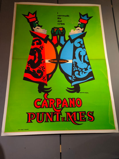 Manifesto originale pubblicitario - Re Carpano Punt E Mes 1949