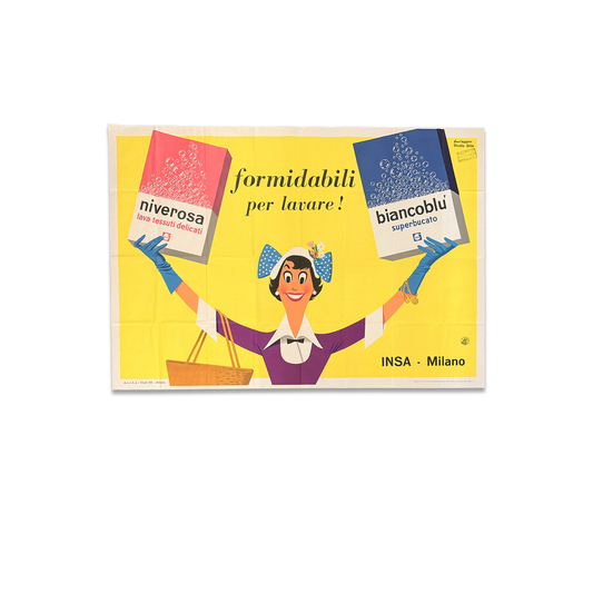 Manifesto pubblicitario originale - Detersivo Niverosa Biancoblu