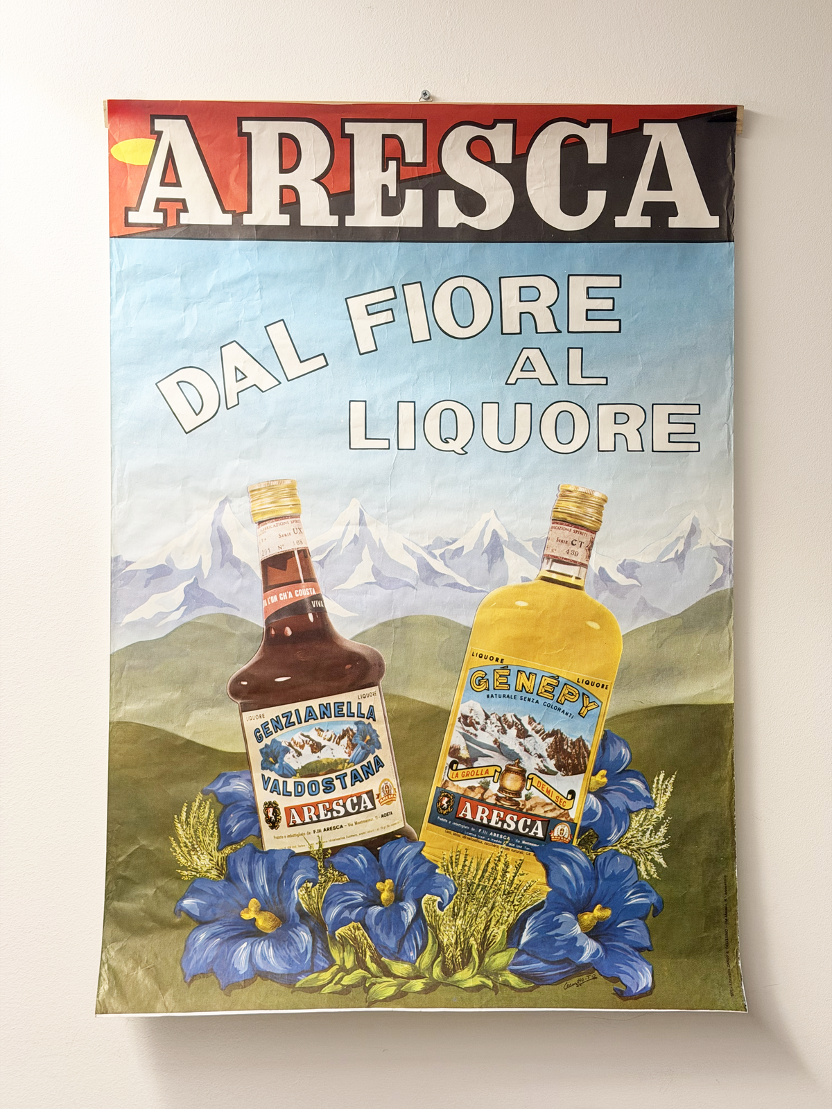 Manifesto pubblicitario originale - Aresca dal fiore al liquore