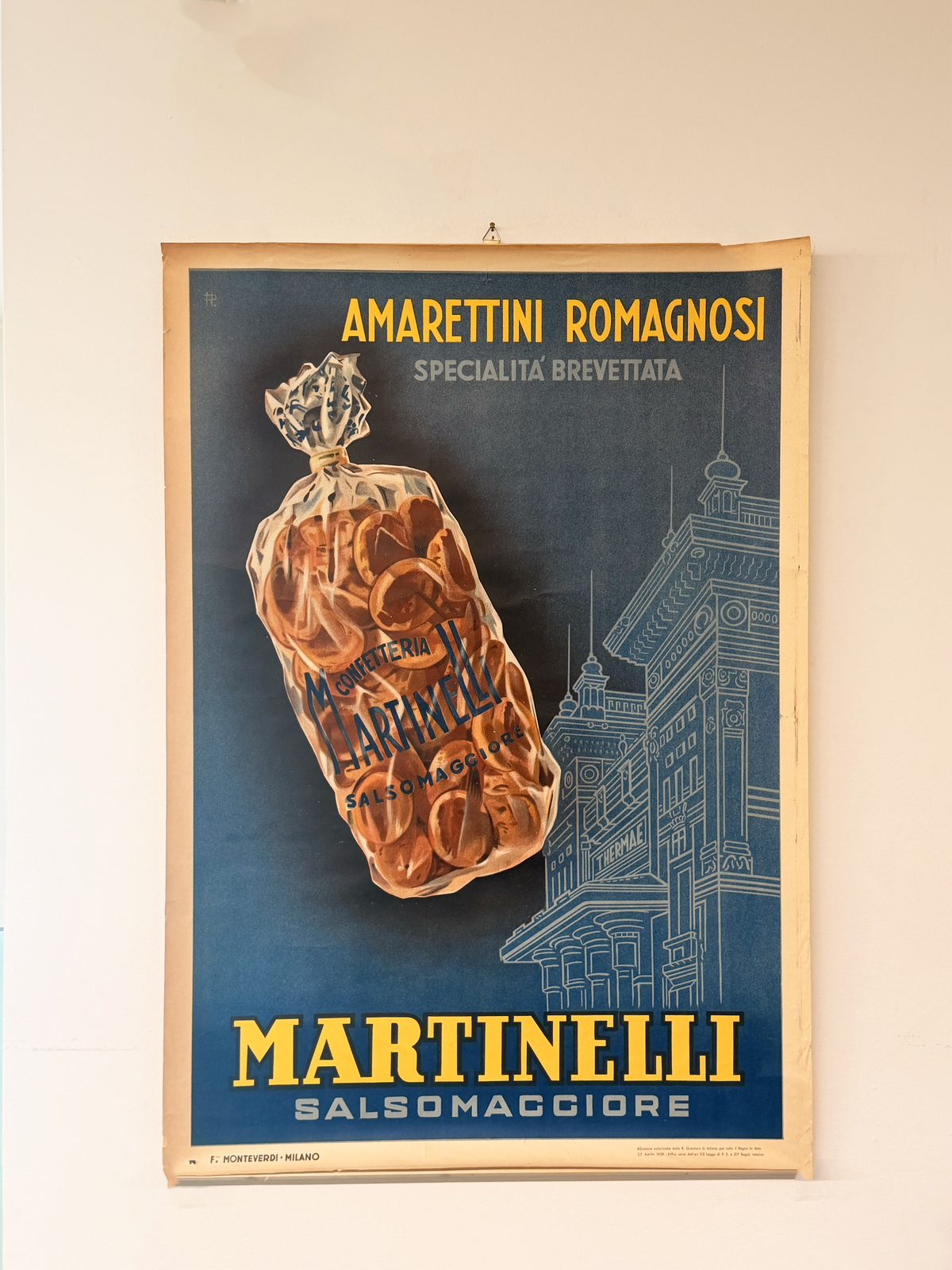Manifesto pubblicitario originale - Amaretti Romagnosi Martinelli (Salsomaggiore)