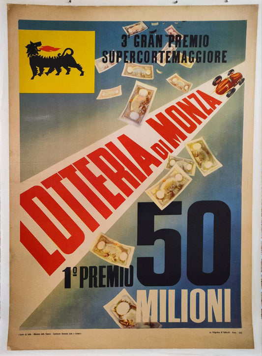 Manifesto originale pubblicitario - Lotteria di Monza, Supercortemaggiore