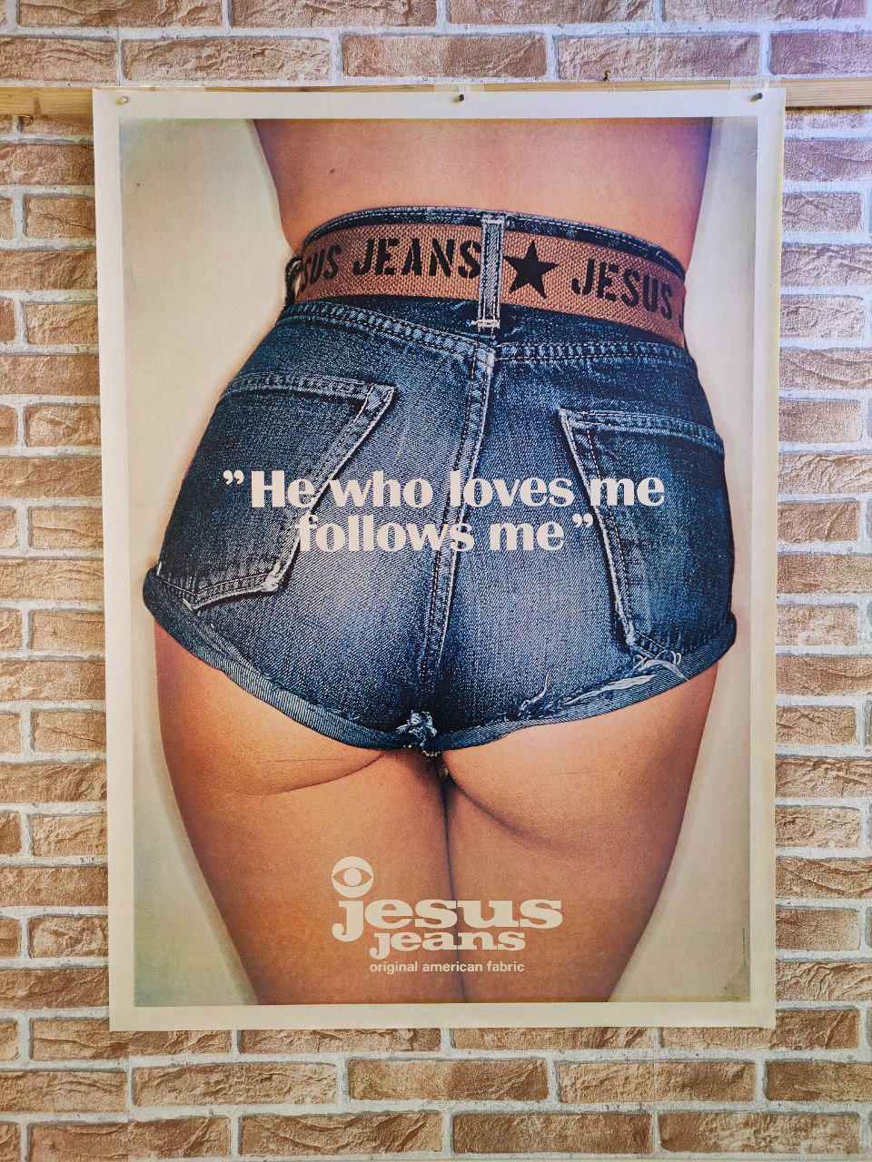 Manifesto originale pubblicitario - Jesus Jeans "Chi mi ama mi segua"