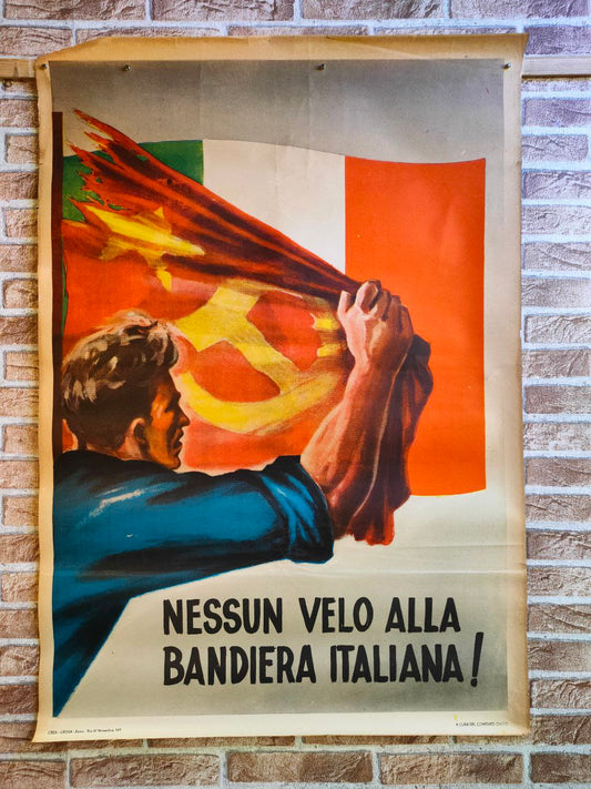 Manifesto originale pubblicitario - Nessun velo alla bandiera italiana, Comitato Civico