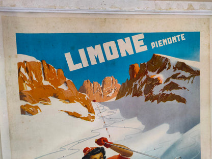 Manifesto originale pubblicitario - Limone Piemonte, Seggiovie del Cros