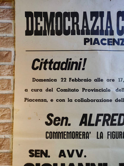 Manifesto originale pubblicitario - D.C. Democrazia Cristiana - Piacenza