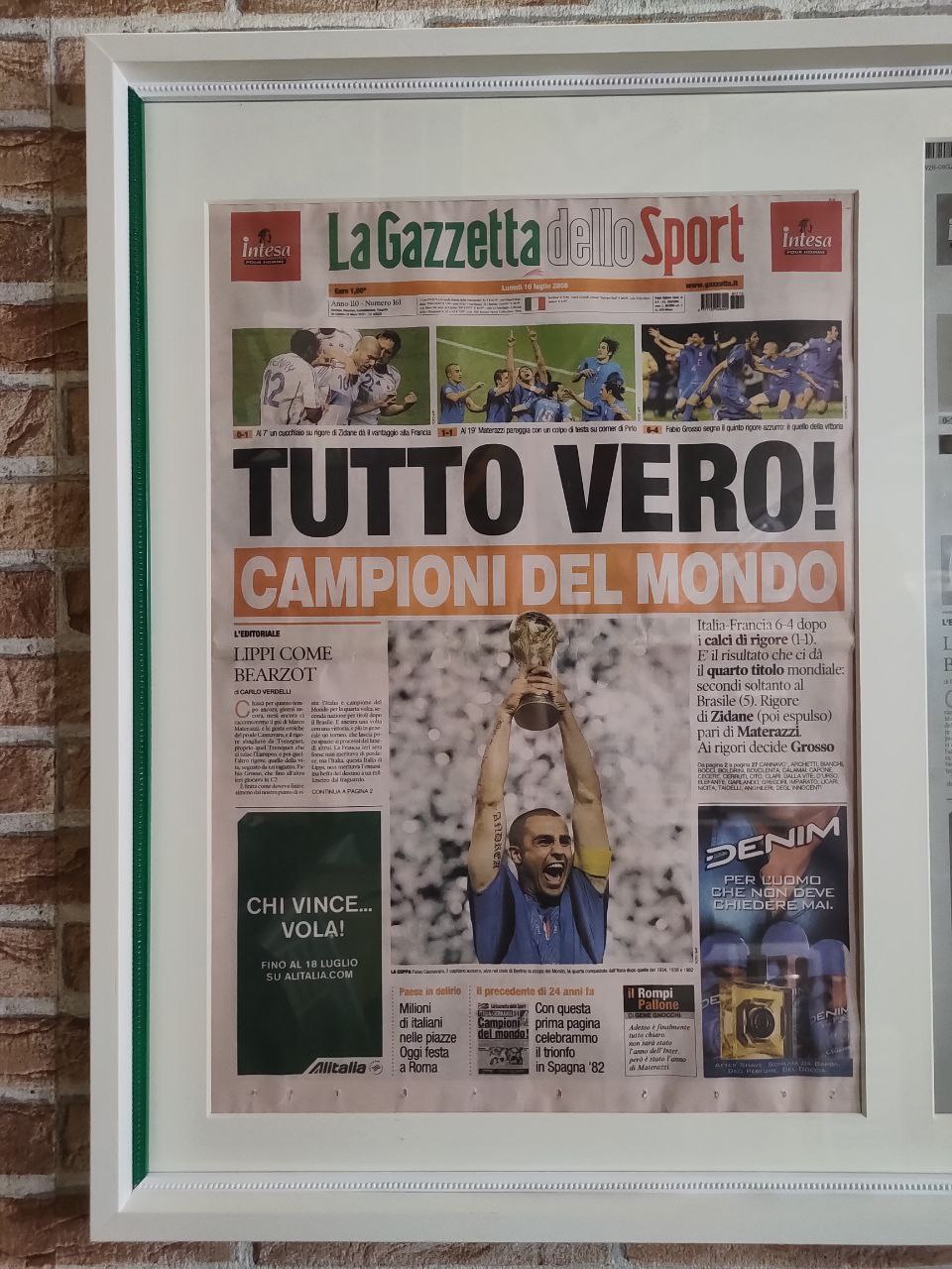 Pagina di giornale e matrice di stampa originale - Gazzetta dello Sport, Campioni del Mondo 2006
