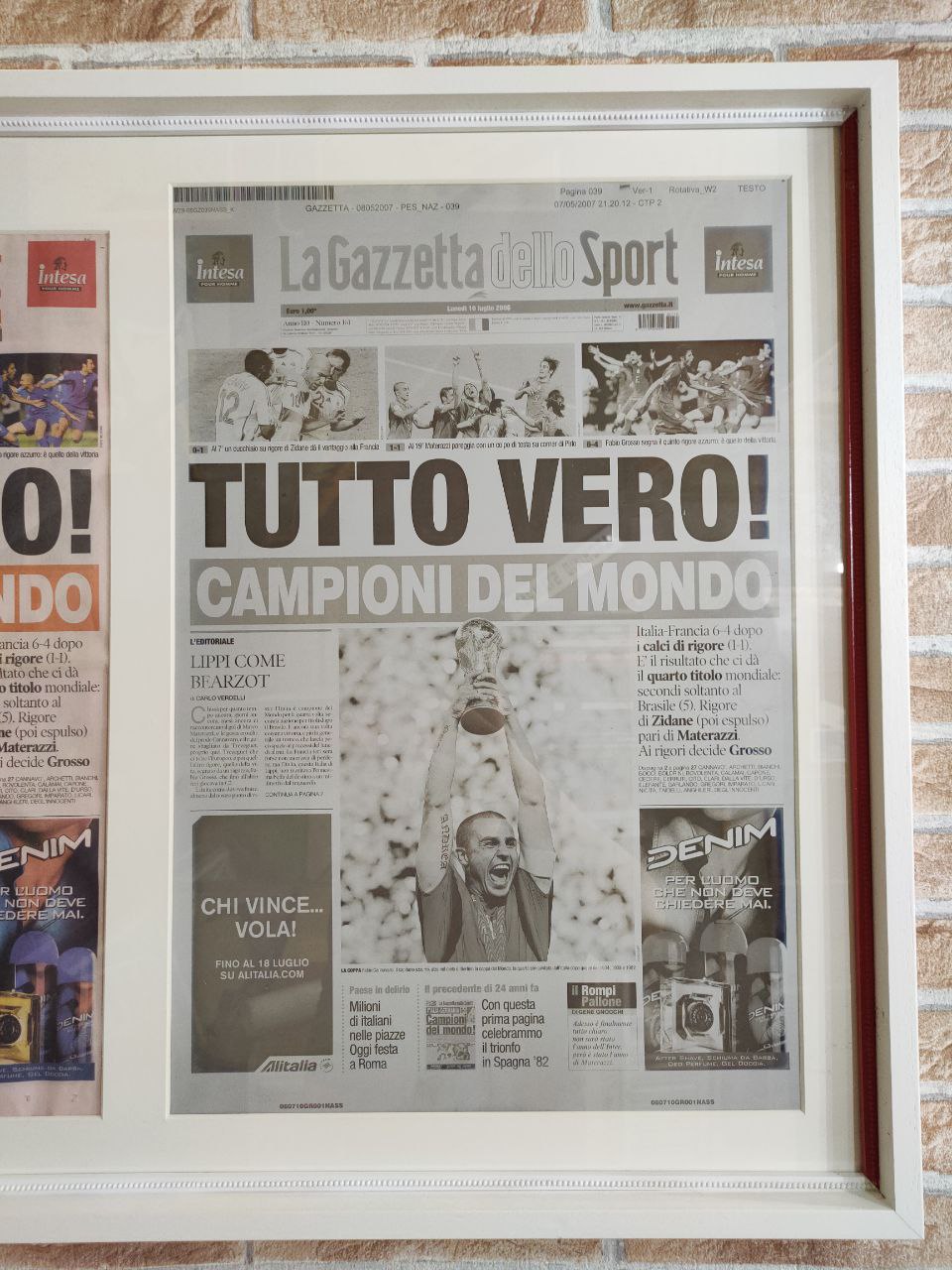 Pagina di giornale e matrice di stampa originale - Gazzetta dello Sport, Campioni del Mondo 2006