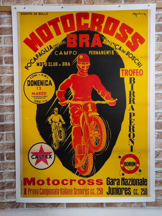 Manifesto originale pubblicitario - Campionato Italiano Motocross, trofeo Birra Peroni