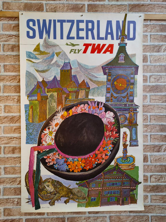 Manifesto originale pubblicitario - TWA Switzerland