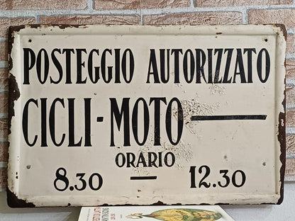 Insegna smaltata - Posteggio autorizzato Cicli Moto