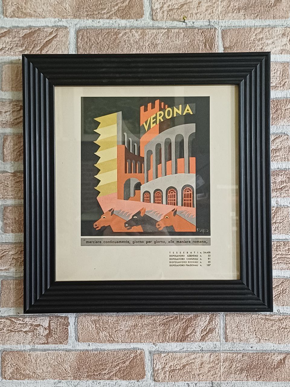 Litografia originale a colori Fortunato Depero - Verona - 1936