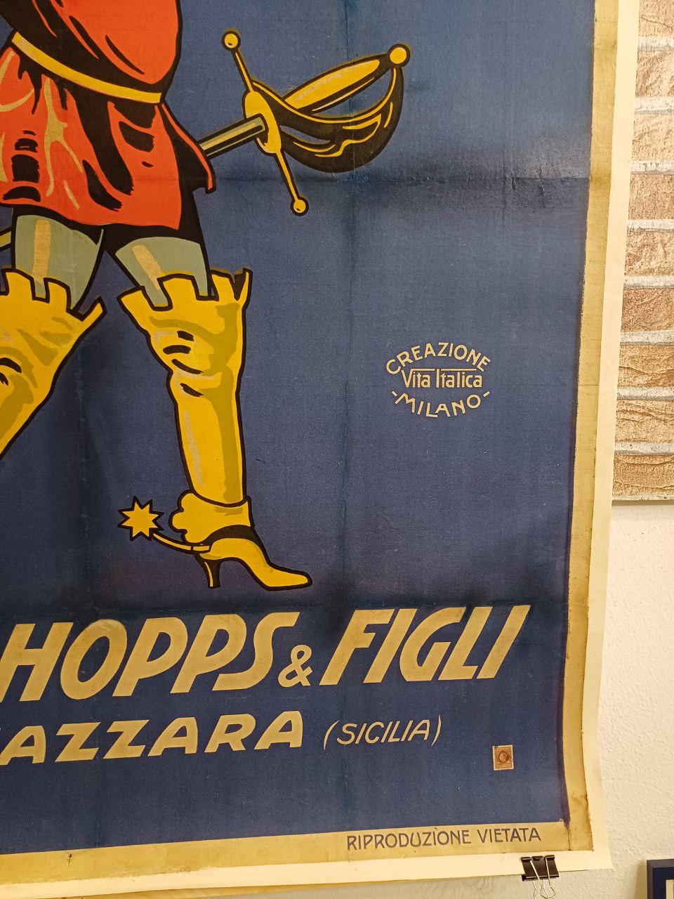 Manifesto originale pubblicitario - Marsala Vito Hopps e Figli - Mazzara (Sicilia)