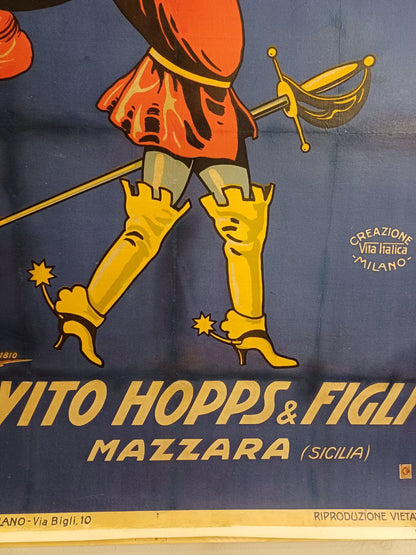 Manifesto originale pubblicitario - Marsala Vito Hopps e Figli - Mazzara (Sicilia)