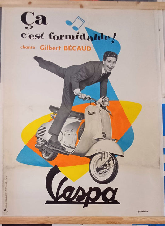 Manifesto originale pubblicitario - Vespa - Gilbert Becaud