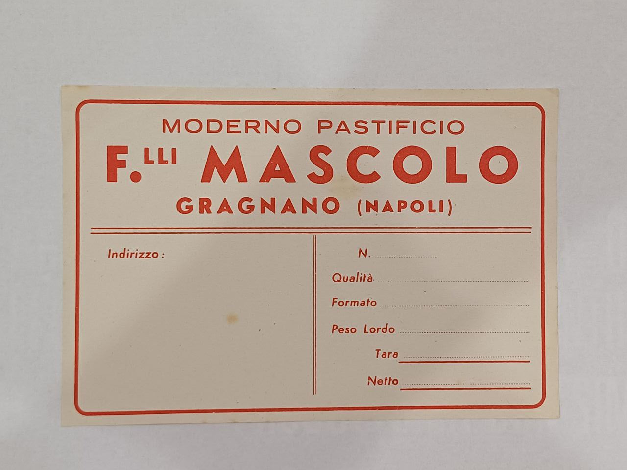 Etichetta Pastificio F.lli Mascolo