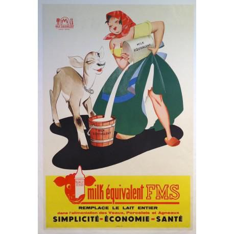 Manifesto originale pubblicitario - Milk Equivalent FMS - Remplace le lait entier