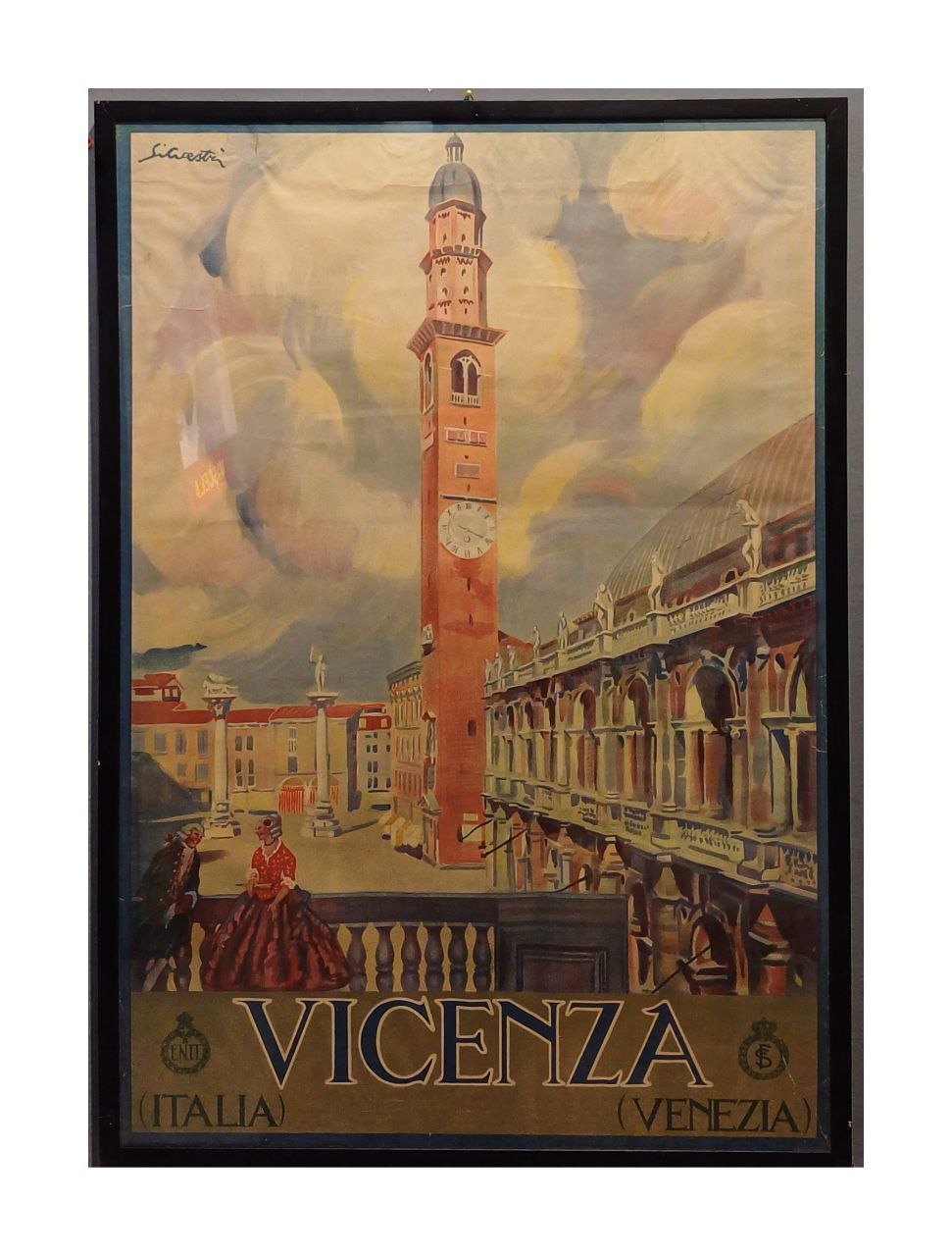 Manifesto originale pubblicitario - Vicenza, basilica Palladiana e la torre Bissara