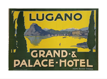 Manifesto originale pubblicitario - Grand & Palace Hotel Lugano