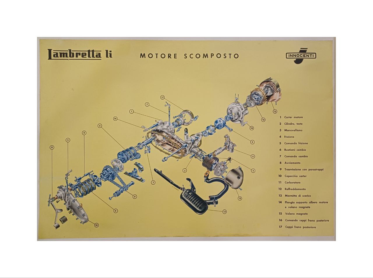 Manifesto originale pubblicitario - Spaccato motore Lambretta