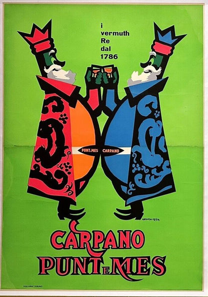 Manifesto originale pubblicitario - Re Carpano Punt E Mes 1949
