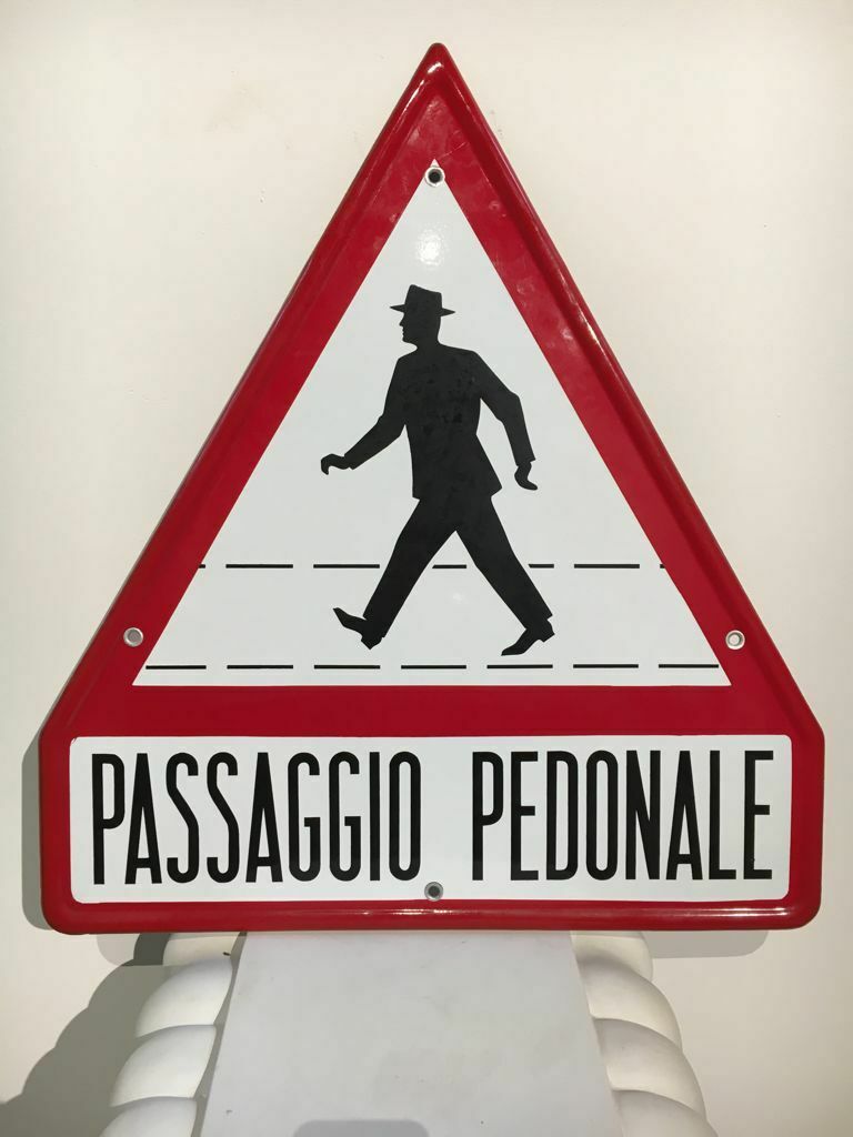 Cartello stradale smaltato passaggio pedonale Smanterie Lombarde Milano anni '50 Tortona4Arte