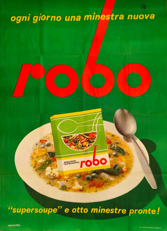 Manifesto pubblicitario originale d'epoca- Robo minestrone supersoupe Tortona4Arte