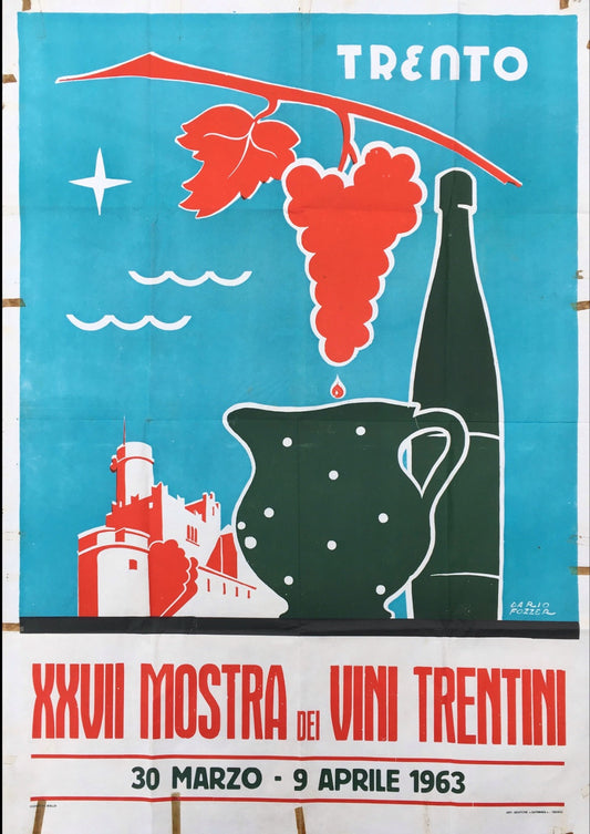 Manifesto Pubblicitario 27° Mostra Dei Vini Trentini Trento 1963 Tortona4Arte
