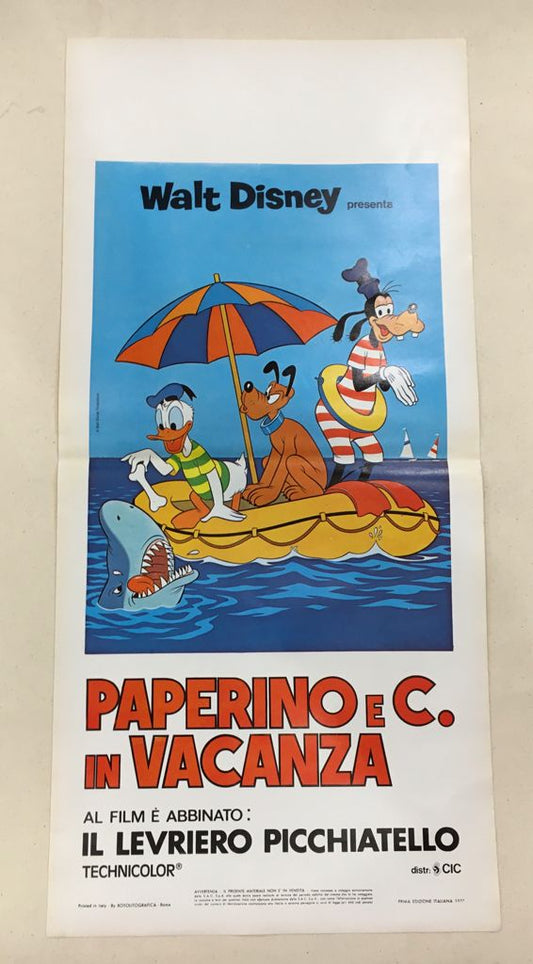 Locandina Di Cinema Originale D'Epoca Paperino E C. In Vacanza (Disney) 1977 Tortona4Arte