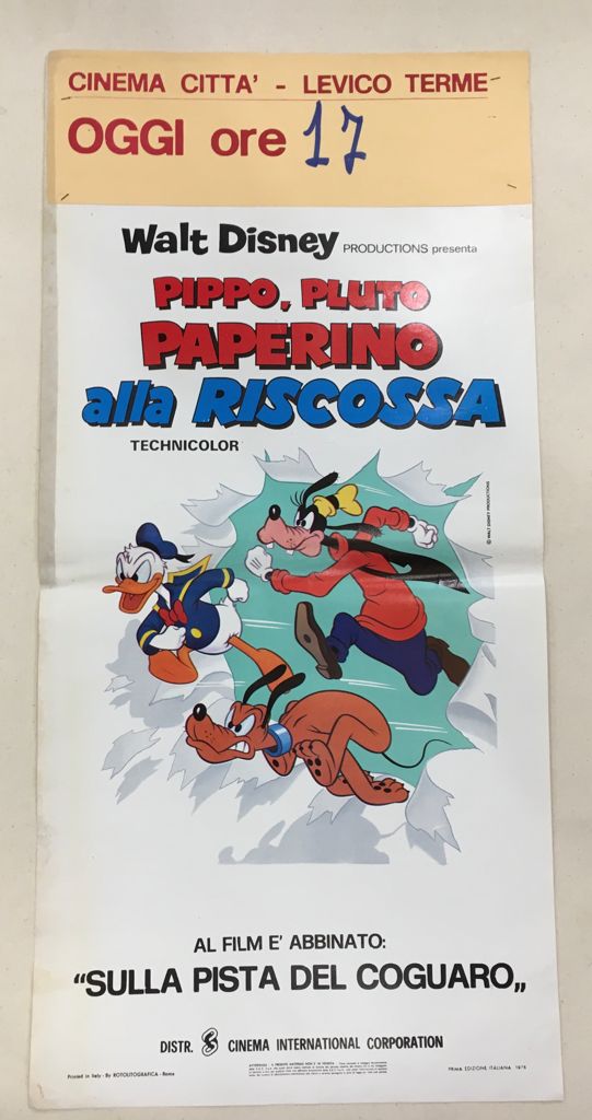 Locandina Di Cinema Originale D'Epoca Pippo, Pluto, Paperino Alla Riscossa 1975 Tortona4Arte