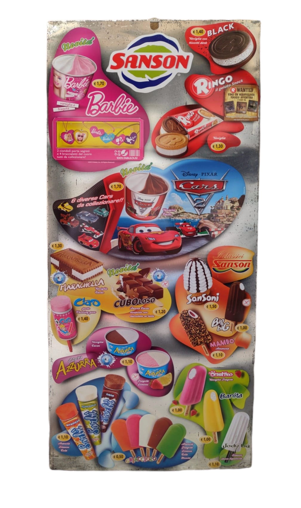Listino prezzi gelati Sanson anni 2000 Cars - TUR2523 Tortona4Arte